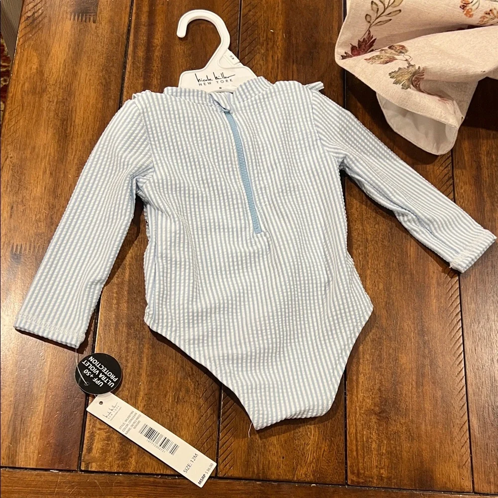 Blue Striped Nicole Miller 12 month NWT Girls Jellyfish Kids One Piece swim suit